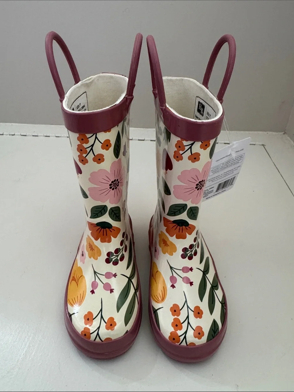 Hudson Baby Cream Floral Rain Boots with Pink Trim